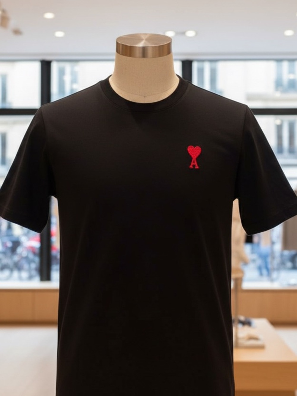 Ami Black Tee with Red Heart 'A' Patch